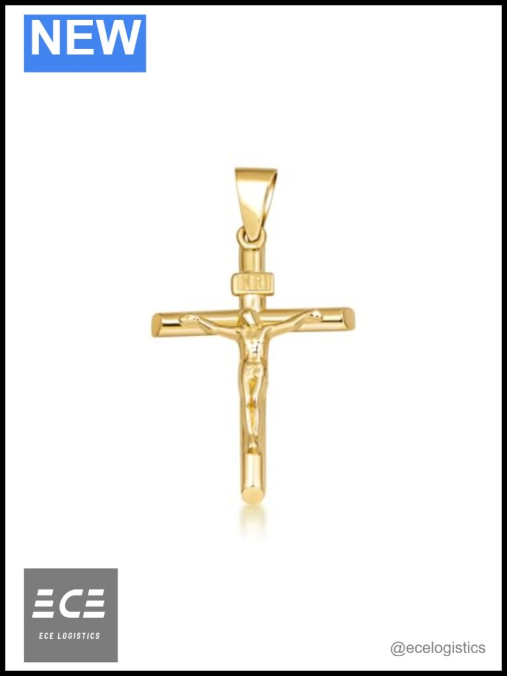 10K 14K Solid Gold INRI Crucifix Cross Pendant Necklace Catholic